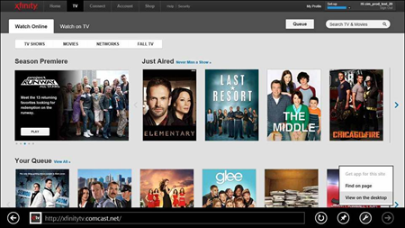 By clicking the Settings (wrench) icon in the bottom-right corner of the XFINITY TV Go page, one of the settings options that appears will be View on the desktop.