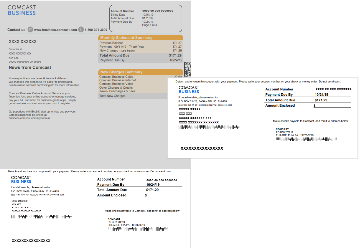 sample comcast cable bill