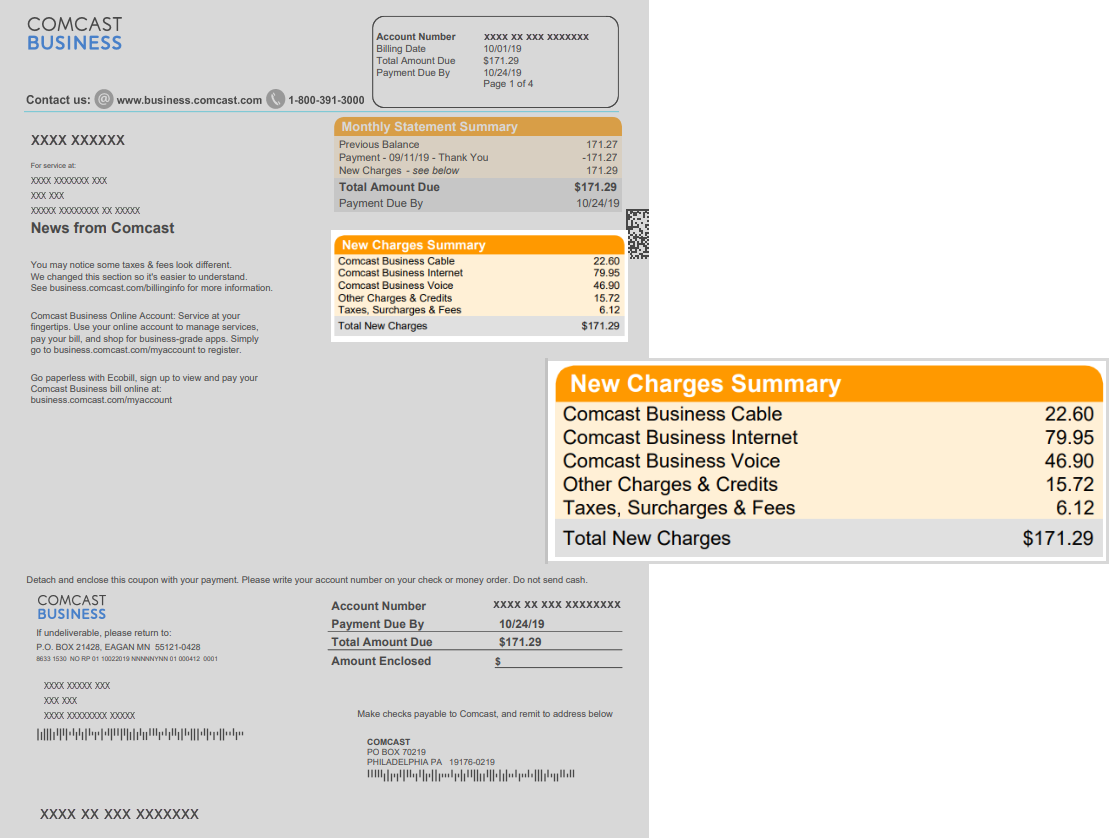 sample comcast cable bill