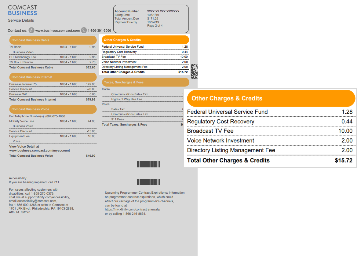 sample comcast cable bill